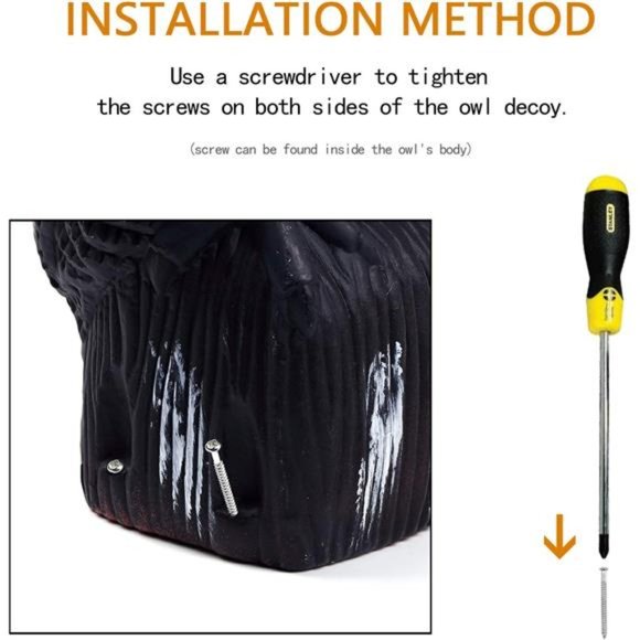 Owl Decoy to Scare Birds w/ Rotating Head, Waterproof Owl Scarecrow Bird Control - Picture 4 of 7